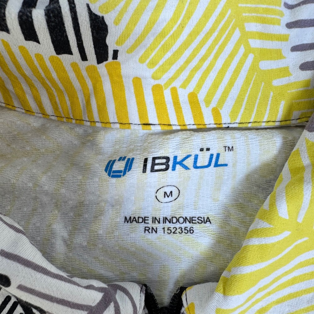 IBKUL Womens Sun Shirt Yellow Black Palm Leaf Mesh Quarter Zip Golf Top Medium - Picture 3 of 8